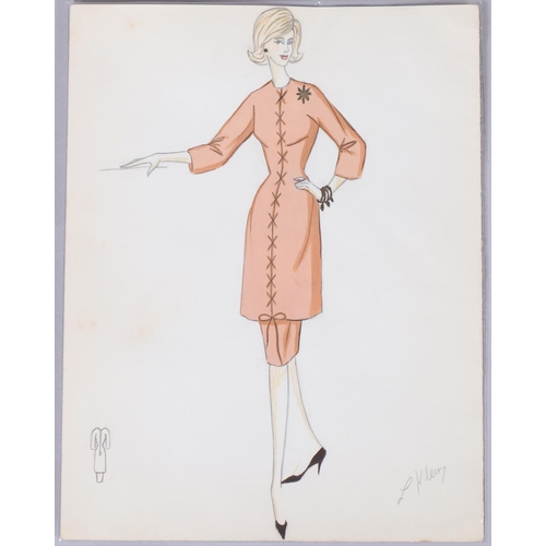 43 - Lloyd Klein, 4 x 1950s/60s fashion design illustrations, pencil/gouache, signed in pencil, 25cm x 32... 