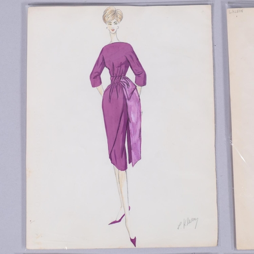 43 - Lloyd Klein, 4 x 1950s/60s fashion design illustrations, pencil/gouache, signed in pencil, 25cm x 32... 