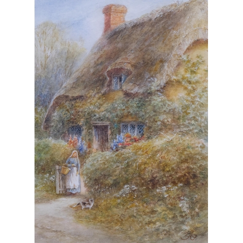 507 - E A Swan, pair of thatched country cottages, watercolour, signed, 24cm x 19cm, framed