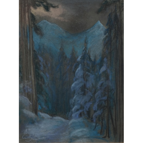 511 - William Brocklebank (1882 - 1970), Alpine winter landscape, coloured pastels, 23cm x 17cm, and Alpin... 