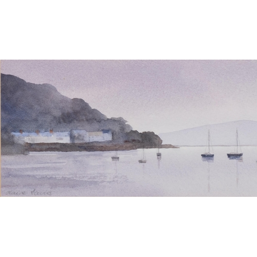 520 - Clare Davis, pair of panoramic coastal scenes, watercolour, signed, 10cm x 53cm, framed