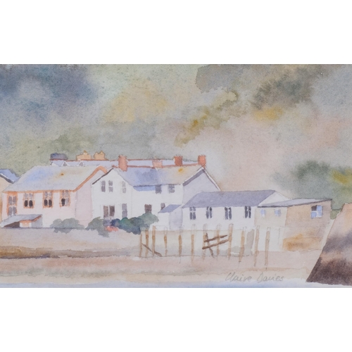 520 - Clare Davis, pair of panoramic coastal scenes, watercolour, signed, 10cm x 53cm, framed