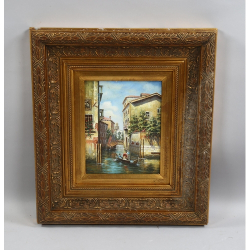 536 - Contemporary oil on board, Venice canal scene, 24cm x 19cm, framed