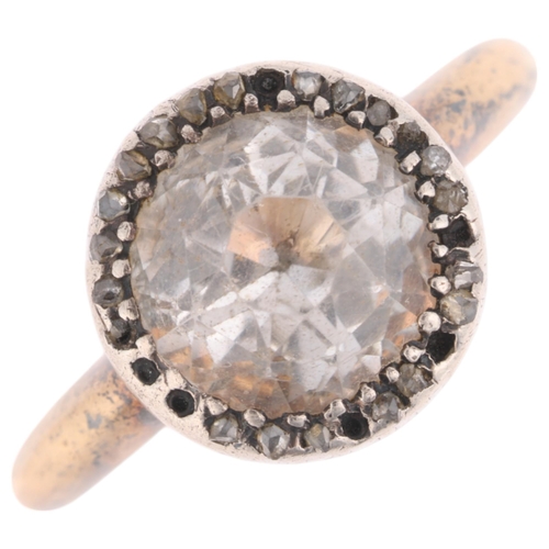 1270 - An Antique Georgian 18ct gold paste and diamond cluster ring, set with round-cut foil-back paste sur... 