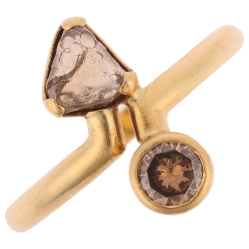 1310 - An 18ct gold diamond macle crystal and cinnamon diamond 'Toi Et Moi' ring, maker PM, Sheffield 2004,... 