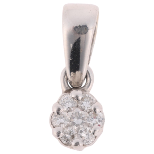 1343 - An 18ct white gold diamond flowerhead cluster pendant, set with modern round brilliant-cut diamonds,... 