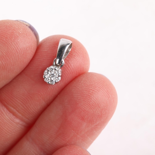 1343 - An 18ct white gold diamond flowerhead cluster pendant, set with modern round brilliant-cut diamonds,... 