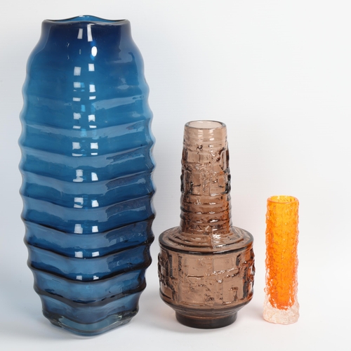 17 - 3 pieces of mid-20th century glassware, including brown glass vase for Ruda Glasbruk, tallest 35cm