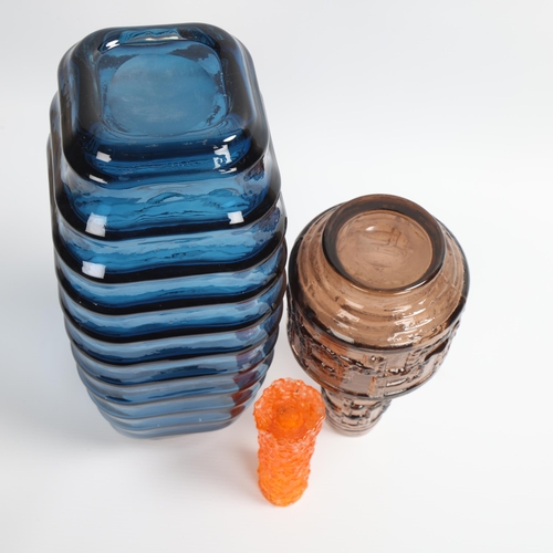 17 - 3 pieces of mid-20th century glassware, including brown glass vase for Ruda Glasbruk, tallest 35cm