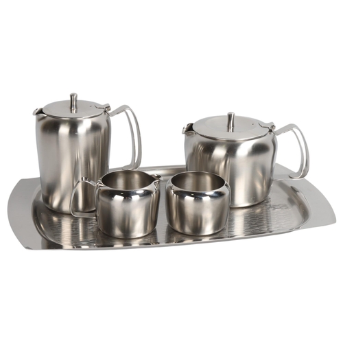 178 - A 1960s/70s Old Hall tea/coffee set in brushed steel, with a similar tray