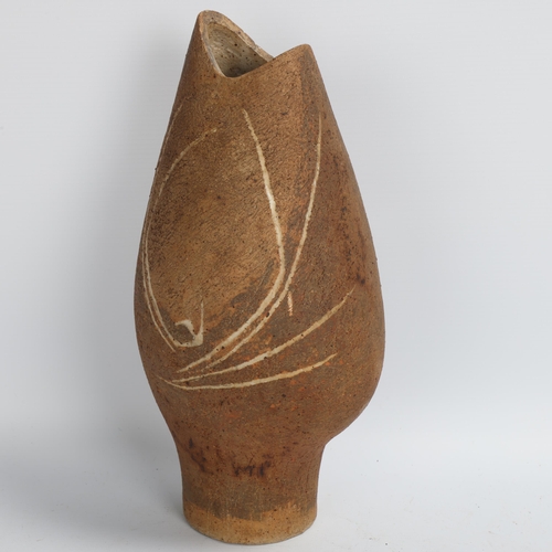 179 - A mid-20th century brutalist stoneware vase, with incised marking and glazing to marks, no maker's m... 