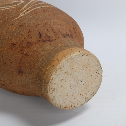 179 - A mid-20th century brutalist stoneware vase, with incised marking and glazing to marks, no maker's m... 