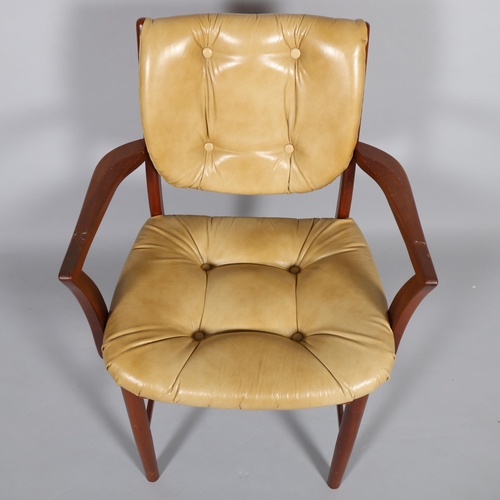 183 - A 1960s/70s teak armchair with faux beige leather upholstery, no maker's marks, height 87cm