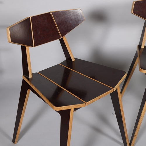 199 - UNTO THIS LAST, British, 3 CNC cut plywood dry jointed dining chairs, circa 2000, height 75cm