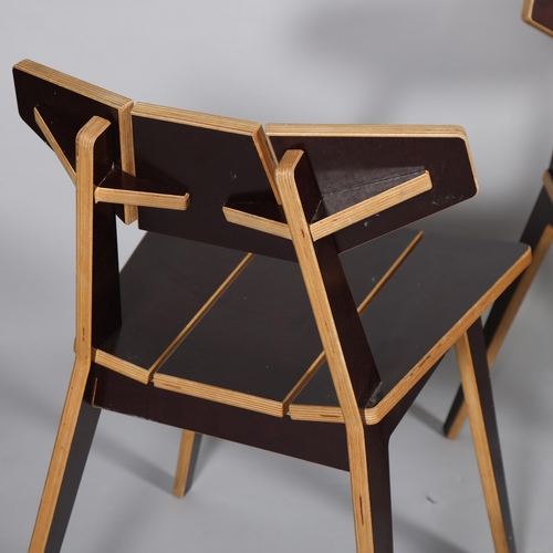 199 - UNTO THIS LAST, British, 3 CNC cut plywood dry jointed dining chairs, circa 2000, height 75cm