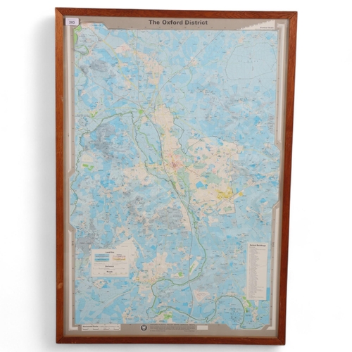 203 - A moulded contour map of the Oxford District, circa 1960s, in oak frame, frame size 103cm x 72cm