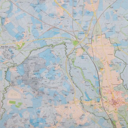 203 - A moulded contour map of the Oxford District, circa 1960s, in oak frame, frame size 103cm x 72cm