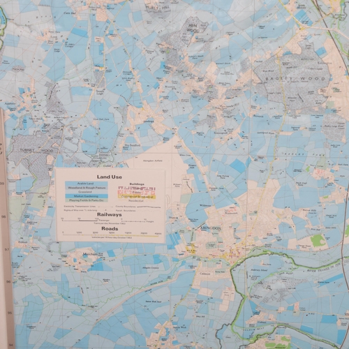 203 - A moulded contour map of the Oxford District, circa 1960s, in oak frame, frame size 103cm x 72cm