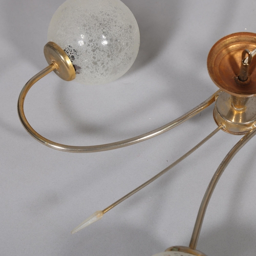 204 - A 1950s/60s 4-branch ceiling lamp fitting, with frosted globular shades, height 18cm, length 55cm