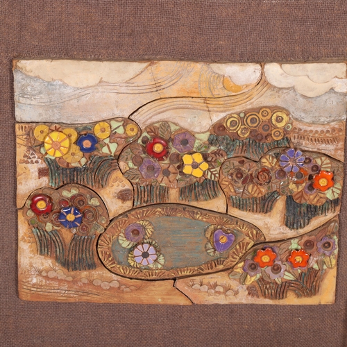 231 - PAMELA NASH, a sectioned ceramic picture of flowers in garden, with a collection of magnetic ceramic... 