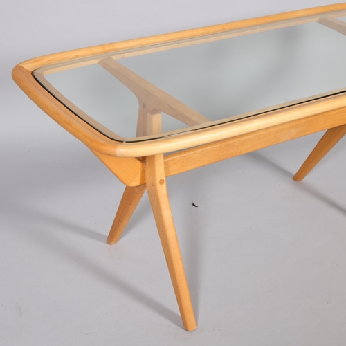 233 - De Ster Gelderland, a mid-century blonde sycamore coffee table with inset glass top, height 50cm, to... 