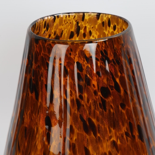 25 - A large brown spotted and gilded glass vase, height 25cm