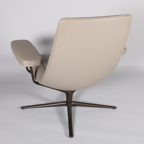 28 - WALTER KNOLL, GERMANY, a Healey leather swivel lounge chair on mat bronze base, designed by Pearson ... 