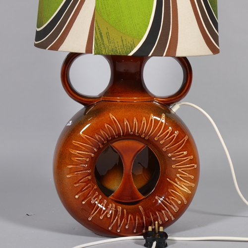 45 - A 1970s ceramic floor standing lamp with op-art shade, overall height 122cm