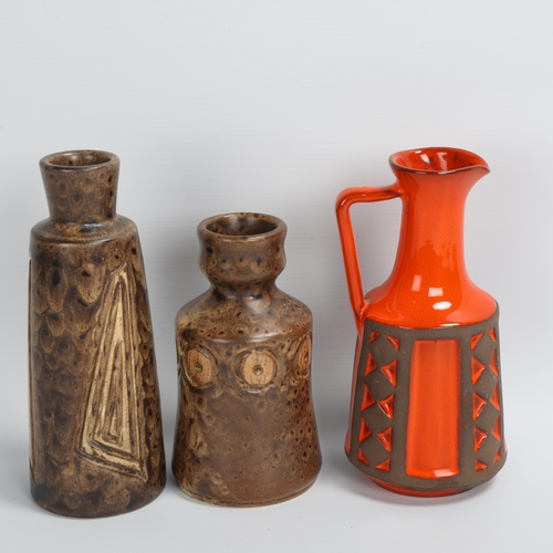 55 - 3 pieces of mid-20th century Danish ceramics, 2 Lovemose brown speckled glazed vases, and a Frank Ke... 