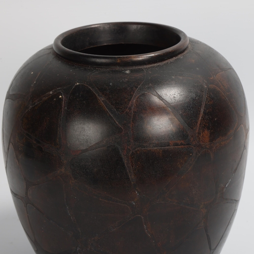 57 - A mid-20th century bronzed metal vase with patinated surface, no maker's marks, height 22cm