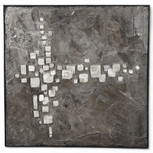 58 - PJ BANNISTER, a relief plaster abstract with metallic finish 