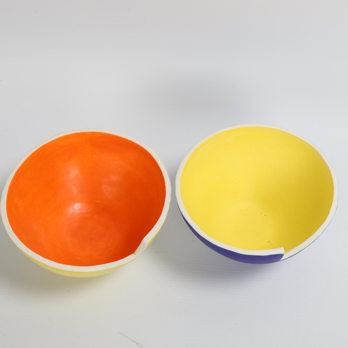 71 - DEANA MOORE, British, a pair of contrasting hand-thrown bowls with cut rim, contrasting interior and... 