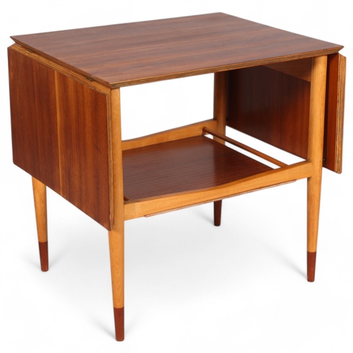 79 - A mid-20th century 2-tier side table with folding leaves in the style of BORGE MOGENSEN, plywood top... 