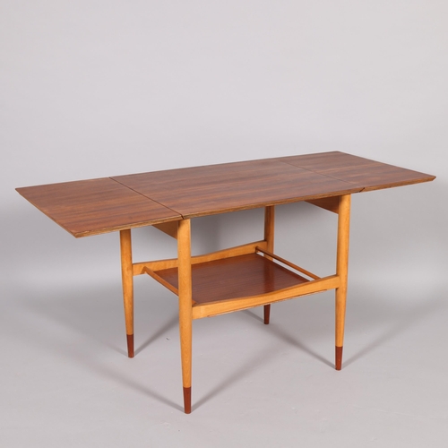 79 - A mid-20th century 2-tier side table with folding leaves in the style of BORGE MOGENSEN, plywood top... 