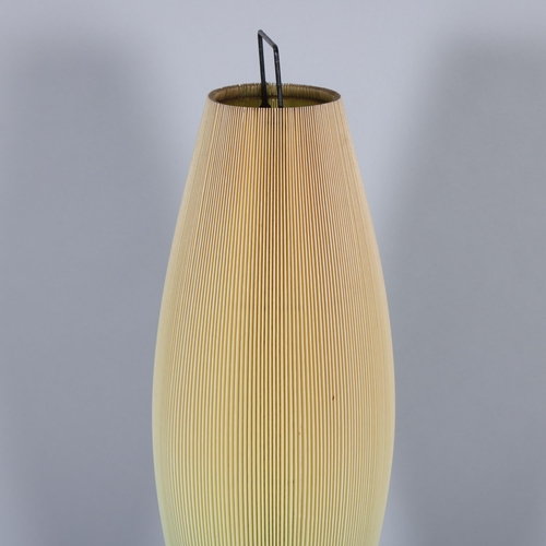 8 - A 1960s/70s hairpin tripod rocket lamp with convex plastic shade, on steel frame, height 105cm