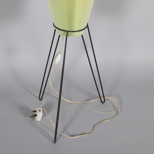 8 - A 1960s/70s hairpin tripod rocket lamp with convex plastic shade, on steel frame, height 105cm