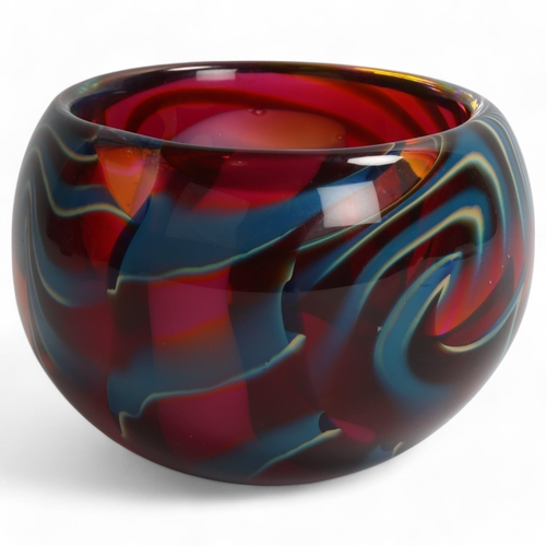 80 - PETER LAYTON (b.1937), British, a turquoise and amethyst studio glass Paradiso bowl, circa 2000, sig... 