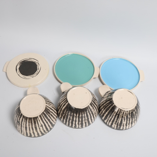 90 - ERIC LEAPER, Newlyn, Cornwall, a set of 3 studio ceramic tea bowls and saucers with pinched handles,... 