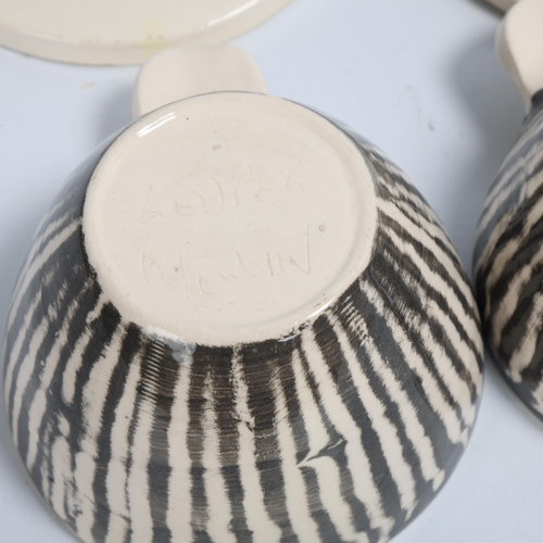 90 - ERIC LEAPER, Newlyn, Cornwall, a set of 3 studio ceramic tea bowls and saucers with pinched handles,... 