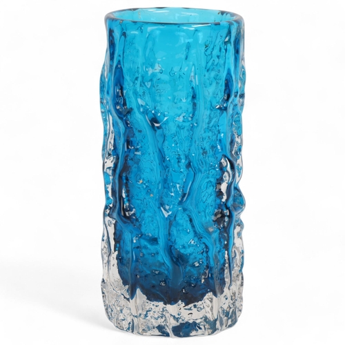 91 - GEOFFREY BAXTER for Whitefriars Glass, a kingfisher blue bark vase, circa 1960s, height 15.5cm