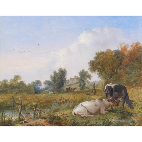 303 - Attributed to John Linnell (1792 - 1882), pastoral landscape, thought to be a view near Collins Farm... 