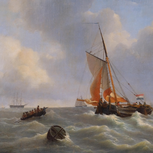 304 - Petrus Johannes Schotel (1808 - 1865), Dutch shipping off the coast, oil on canvas, signed, 64cm x 8... 