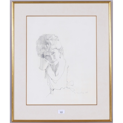 323 - Bernie Fuchs (American, 1932 - 2009), portrait of a woman, pencil drawing, 1984, 50cm x 40cm, framed