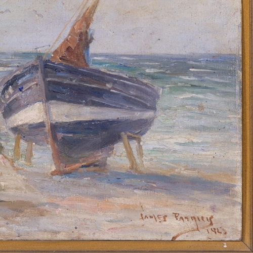 326 - James Patrick, Moored Fishing Boats, 1923, oil on board, 30cm x 40cm, framed