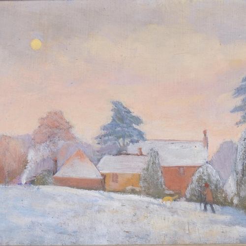 327 - Mary Lawrence, Winter Evening, oil on board, 14cm x 19cm, framed