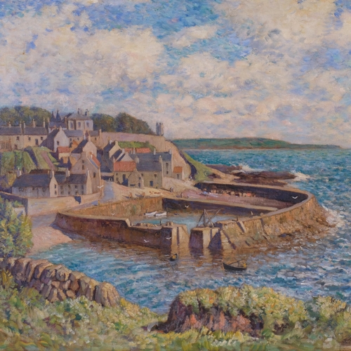 335 - James Torrington Bell (1898 - 1970), Scottish harbour scene, oil on canvas, 64cm x 77cm, framed