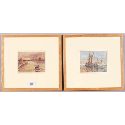 336 - Edwin Hayes (1820 - 1904), Hastings fishing boats, pair of watercolours, 10.5cm x 13cm, modern frame... 