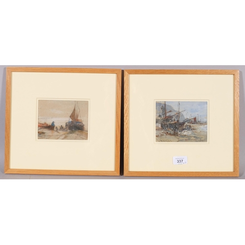 337 - Edwin Hayes (1820 - 1904), Hastings fishing boats, pair of watercolours, 10.5cm x 13cm, modern frame... 