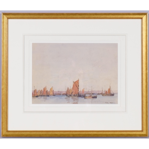 338 - Arthur Briscoe, fishing boats, watercolour, 24cm x 33cm, framed