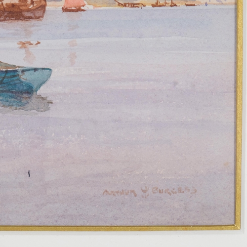 339 - Arthur Burgess, fishing boats, watercolour, 21cm x 33cm, framed